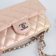 Chanel 21K Glasses Cases with Chain Lambskin Iridescent Pink