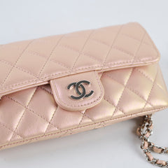 Chanel 21K Glasses Cases with Chain Lambskin Iridescent Pink