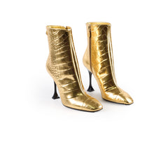 Chanel 19A Heeled Boots Croc Embossed Gold - Size 40