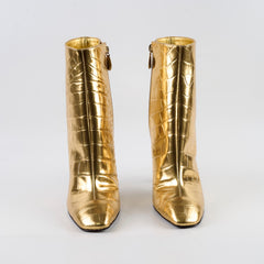 Chanel 19A Heeled Boots Croc Embossed Gold - Size 40