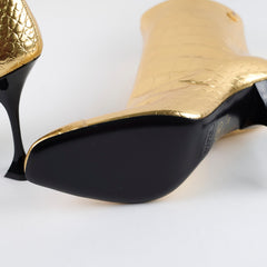 Chanel 19A Heeled Boots Croc Embossed Gold - Size 40