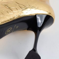 Chanel 19A Heeled Boots Croc Embossed Gold - Size 40