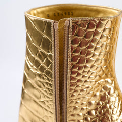 Chanel 19A Heeled Boots Croc Embossed Gold - Size 40