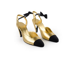 Chanel Heels with Bow Ankle Strap Gold - Size 39