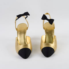 Chanel Heels with Bow Ankle Strap Gold - Size 39