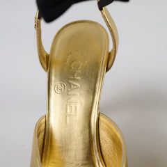 Chanel Heels with Bow Ankle Strap Gold - Size 39