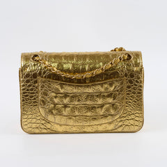 Chanel Classic Flap Small Croc Embossed Gold
