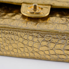 Chanel Classic Flap Small Croc Embossed Gold
