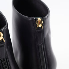 Chanel Lambskin Cap Toe Wedge Boots with Gold Trim Black