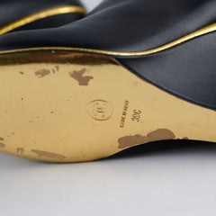 Chanel Lambskin Cap Toe Wedge Boots with Gold Trim Black