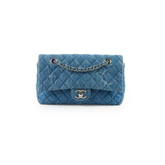 Chanel CC Quilted Denim Flap SHW Blue