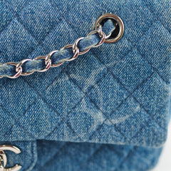 Chanel CC Quilted Denim Flap SHW Blue
