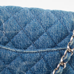 Chanel CC Quilted Denim Flap SHW Blue