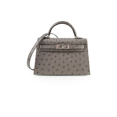Hermes Mini Kelly Ostrich Gris Meyer B Stamp