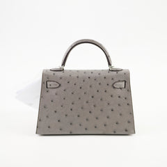 Hermes Mini Kelly Ostrich Gris Meyer B Stamp