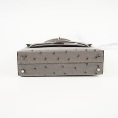 Hermes Mini Kelly Ostrich Gris Meyer B Stamp