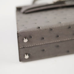 Hermes Mini Kelly Ostrich Gris Meyer B Stamp
