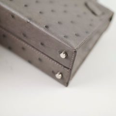 Hermes Mini Kelly Ostrich Gris Meyer B Stamp