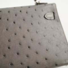 Hermes Mini Kelly Ostrich Gris Meyer B Stamp
