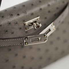 Hermes Mini Kelly Ostrich Gris Meyer B Stamp