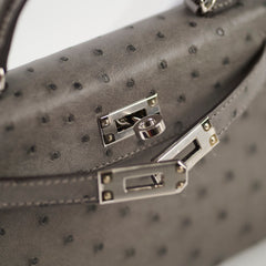 Hermes Mini Kelly Ostrich Gris Meyer B Stamp