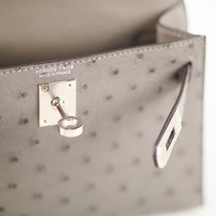 Hermes Mini Kelly Ostrich Gris Meyer B Stamp