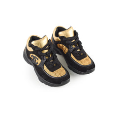 Chanel Suede/Leather Low Top Sneakers Black/Gold Size 34.5
