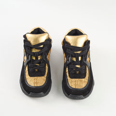 Chanel Suede/Leather Low Top Sneakers Black/Gold Size 34.5