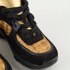 Chanel Suede/Leather Low Top Sneakers Black/Gold Size 34.5