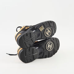Chanel Suede/Leather Low Top Sneakers Black/Gold Size 34.5