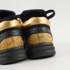 Chanel Suede/Leather Low Top Sneakers Black/Gold Size 34.5