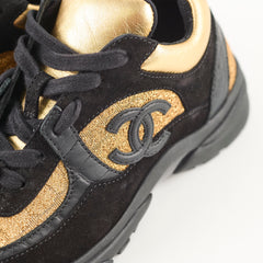Chanel Suede/Leather Low Top Sneakers Black/Gold Size 34.5