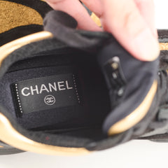 Chanel Suede/Leather Low Top Sneakers Black/Gold Size 34.5
