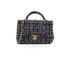 Chanel Mini Tweed Sequin Rectangular Top Handle Classic Flap Black