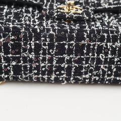 Chanel Mini Tweed Sequin Rectangular Top Handle Classic Flap Black