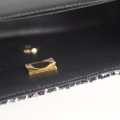Chanel Mini Tweed Sequin Rectangular Top Handle Classic Flap Black