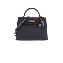 Hermes Kelly 32 Sellier Sombrero Box Leather GHW Matte Black