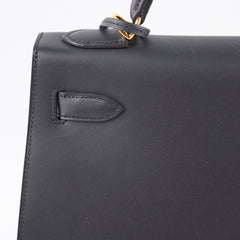 Hermes Kelly 32 Sellier Sombrero Box Leather GHW Matte Black