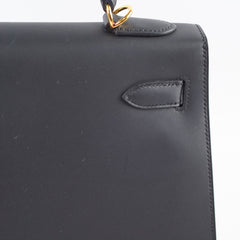 Hermes Kelly 32 Sellier Sombrero Box Leather GHW Matte Black