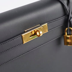 Hermes Kelly 32 Sellier Sombrero Box Leather GHW Matte Black