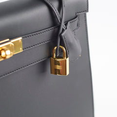 Hermes Kelly 32 Sellier Sombrero Box Leather GHW Matte Black