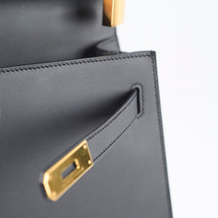 Hermes Kelly 32 Sellier Sombrero Box Leather GHW Matte Black