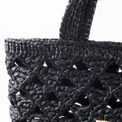 Prada Raffia Rectangle Small Tote Black