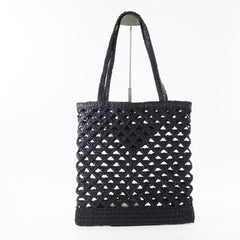 Prada Raffia Rectangle Small Tote Black