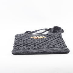 Prada Raffia Rectangle Small Tote Black