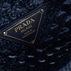Prada Raffia Rectangle Small Tote Black