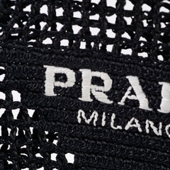 Prada Raffia Rectangle Large Tote Black