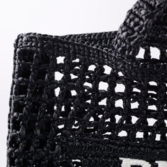 Prada Raffia Rectangle Large Tote Black