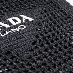Prada Raffia Rectangle Large Tote Black