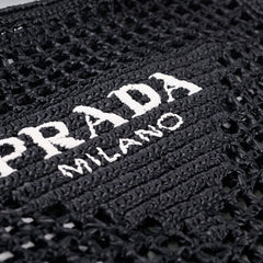 Prada Raffia Rectangle Large Tote Black